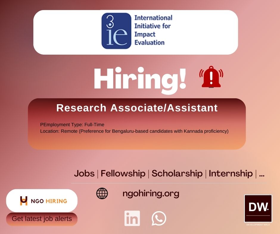 3ie is hiring Research AssociateAssistant jobs by NGO Hiring