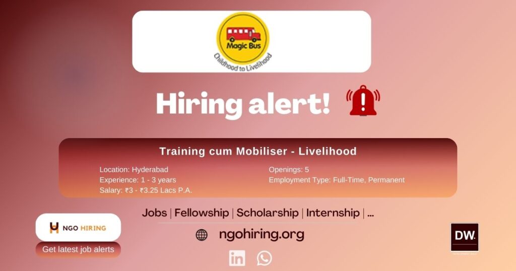 Training cum Mobiliser job in Hyderabad- Livelihood jobs by NGO Hiring