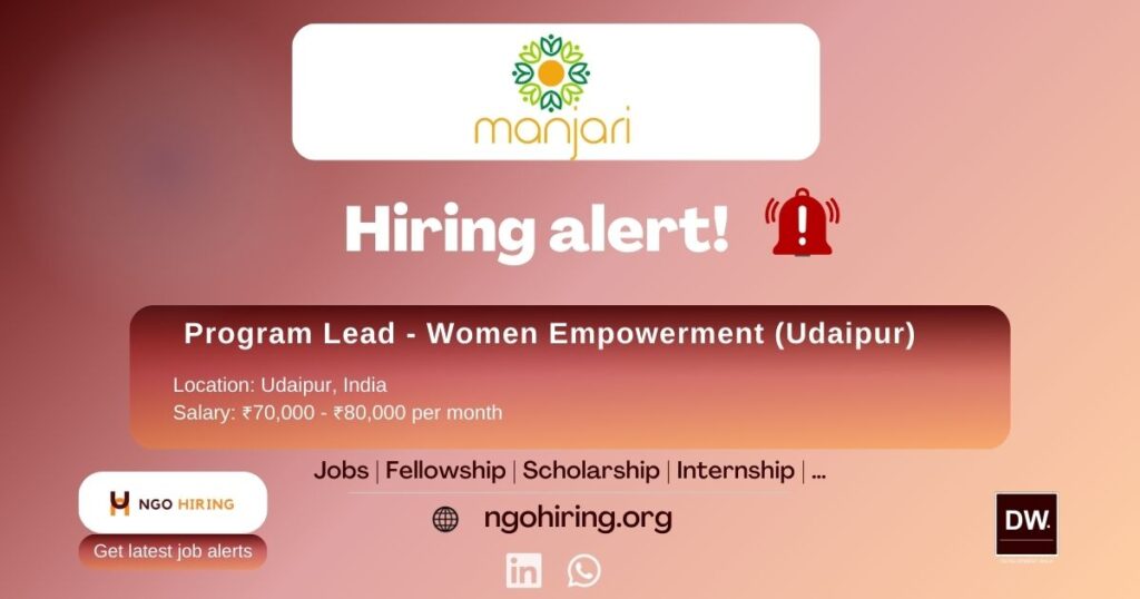 Program Lead - Women Empowerment (Udaipur) Manjari Foundation jobs by NGO Hiring